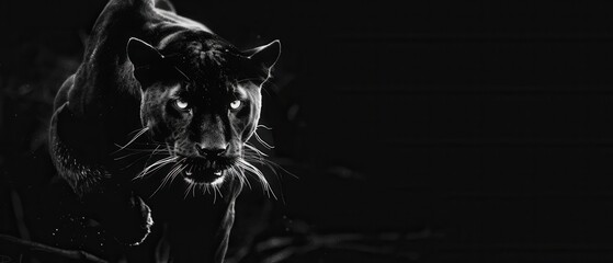 Obraz premium A black panther emerges from the shadows, capturing the essence of wilderness.