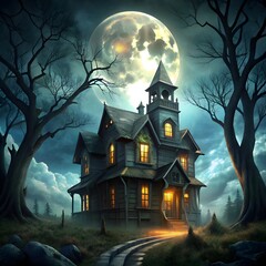 Fototapeta premium Spooky Haunted House post Background 