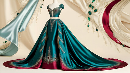 A glamorous, Old Hollywood-inspired gown with flowing, silk fabric and sparkling jewels