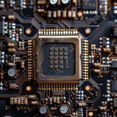 Fototapeta premium Innovative Digital Chip CPU: A Visual Journey Through the Evolution of Computer Processors and Electronic Components on Motherboards and Circuits.