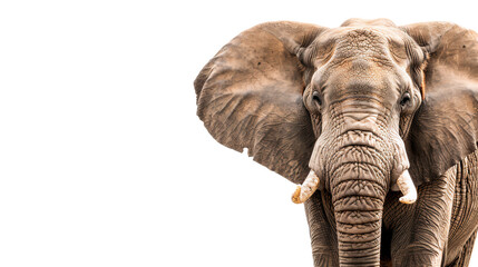 Fototapeta premium Big elephant close-up isolated on white background