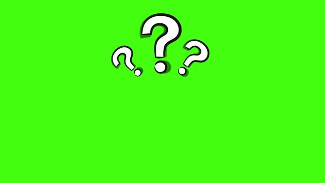 Animation of question mark with white/green screen. HD video black and white thin line icon for web design. Why, ask, question problem, monochromatic flat object animation