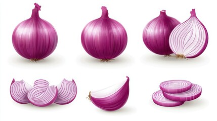 Fresh whole and sliced red onion