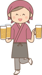 ビールを運ぶ和食料理屋の女性全身