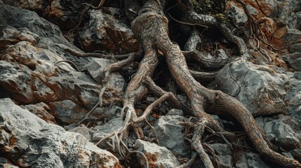 Tree Roots Intertwined with Rocky Terrain