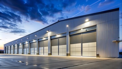 Modern Industrial Building at Night.