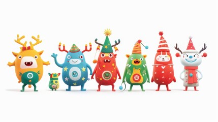 Naklejka premium Cute cartoon in winter new year village christmas background greeting christmas card and white background