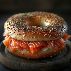 Scrumptious bagel with cream cheese and smoked salmon