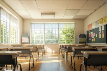 Fototapeta premium Empty School Classroom Interior created with Generative AI
