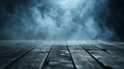 Mystical Foggy Wooden Floor:  A captivating backdrop for your creative visions, this moody image features a weathered wooden floor bathed in ethereal smoke