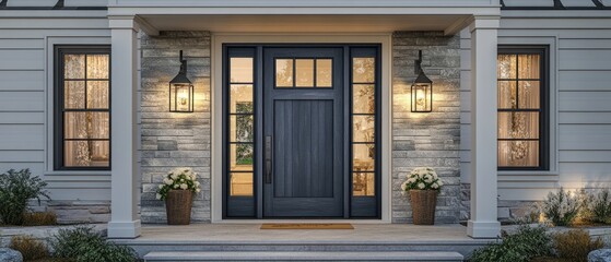 Obraz premium Stylish modern cottage front door, adding charm to your home's entrance.