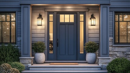 Stylish modern cottage front door, adding charm to your home's entrance.