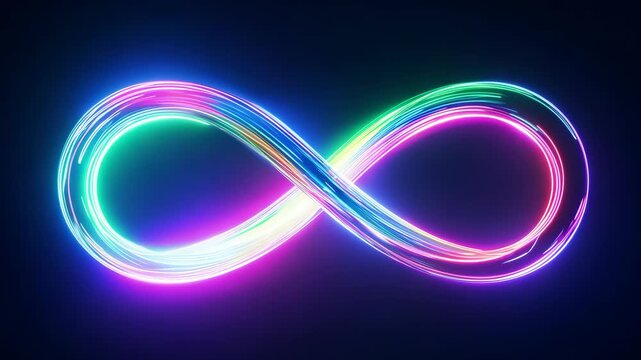 Neon light infinity symbol on dark background