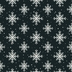 Seamless pattern of handdrawn snowflakes on a dark background