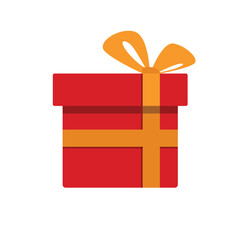 gift icon, red gift box with yellow ribbon, flat design editable