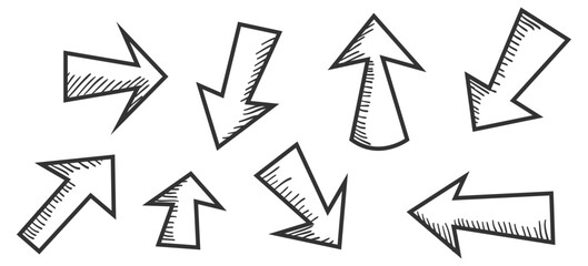 hand drawn Arrows icons Set. arrow icon with various directions. Doodle vector illustration. isolated on a white background
