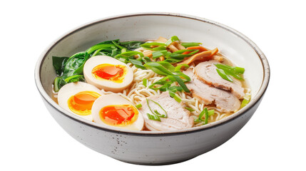 Delicious ramen bowl with tender pork, soft-boiled eggs, fresh vegetables, and flavorful broth, perfect for a comforting meal.