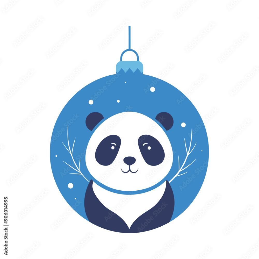 Wall mural A Panda Bear Inside a Blue Christmas Ornament