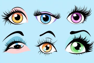 Six Cartoon Eyes with Different Colors and Expressions