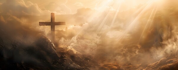 Naklejka premium cross, religion, sky, god, christ, church, faith, clouds, crucifix, symbol, easter, light, religious, heaven, cloud, crucifixion, silhouette, catholic, spiritual, bible, sunset, resurrection, blue, ho