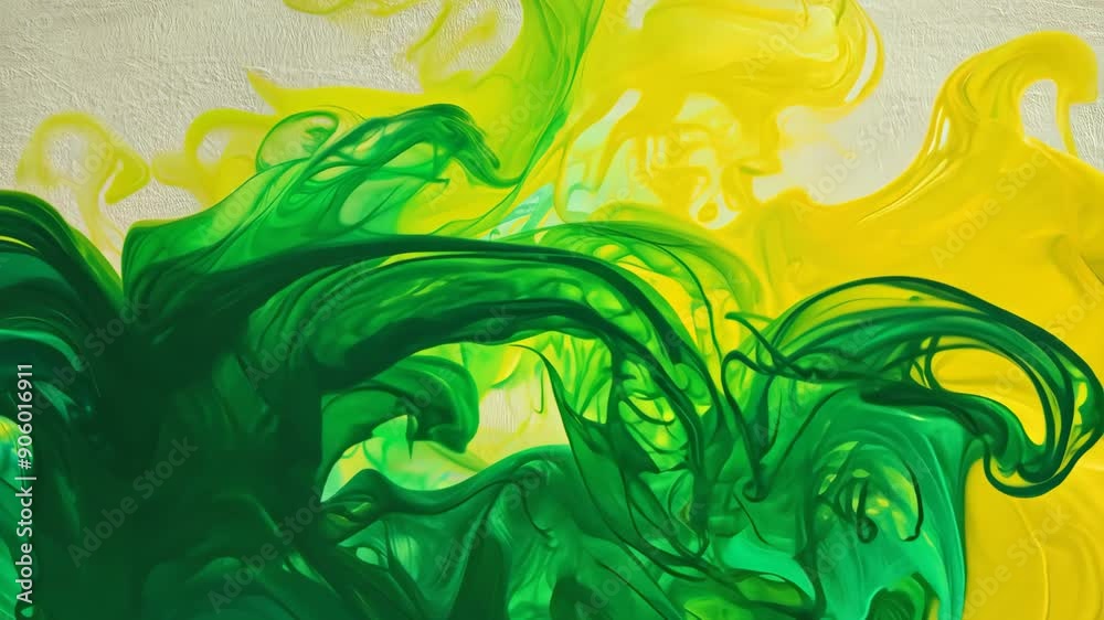 Wall mural abstract green and yellow paint swirls, artistic