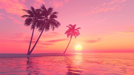 Obraz premium Pink Paradise Sunset Over Palm Trees