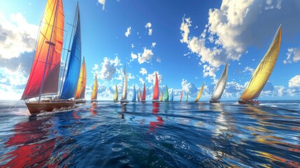 3D sailing regatta with colorful sails and competitive racing