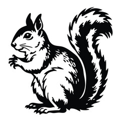 Black and White Illustration of a Sitting Squirrel
