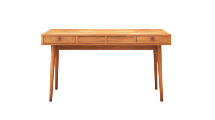 A stylish wooden desk featuring three drawers, perfect for office or home workspace organization and decor.