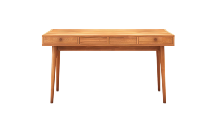 A stylish wooden desk featuring three drawers, perfect for office or home workspace organization and decor.