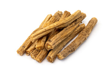 dried codonopsis roots on white background.
