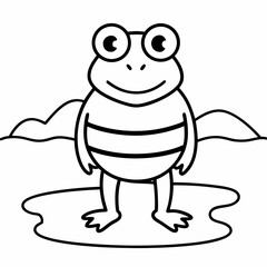 Funny Frog with lake line art  vector illustration