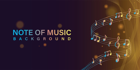 Colorful music notes with bokeh banner and poster design backdrop