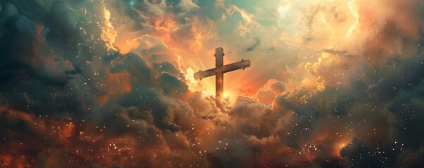 cross, religion, sky, god, christ, church, faith, clouds, crucifix, symbol, easter, light, religious, heaven, cloud, crucifixion, silhouette, catholic, spiritual, bible, sunset, resurrection, blue, ho