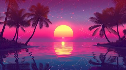 Naklejka premium ヤシの木と夕暮れの海