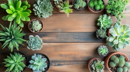 Selection of different succulents and indoor plants arranged on a wooden table, symbolizing home plant care.