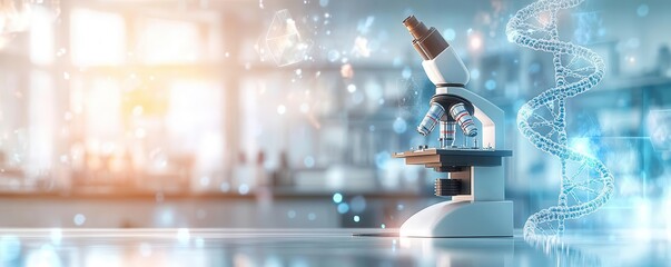 A close-up view of a microscope in a modern laboratory setting, showcasing advanced scientific research and discovery.