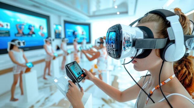 Metaverse job fair avatars exploring career opportunities Realistic photograph