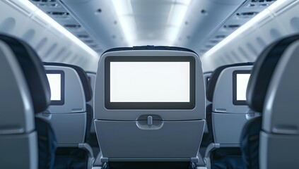 Airplane Seat Entertainment System with Blank Screen, Travel Concept
