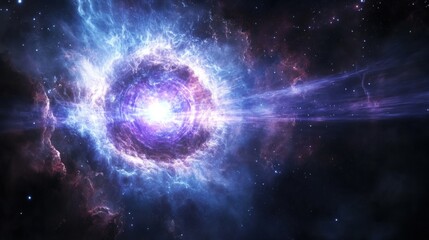 Obraz premium Cosmic Dance of a Pulsar: Neutron Star Emitting Radiant Beams in the Vast Universe