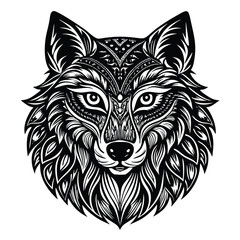 Fototapeta premium Ornate Black and White Wolf Head with Intricate Detail