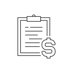 Money checklist. Dollar sign with clipboard icon line style isolated on white background. Vector illustration