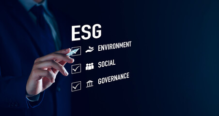 ESG sustainable concept. environmental, social, and governance in sustainable and ethical business on network connection. ESG icon