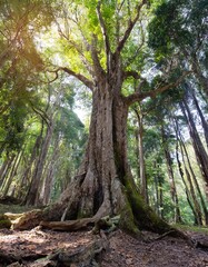 Big tree in forest. Green life background