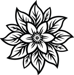 Exotic Flower illustration black and white,  decorative, fashion, retro, spring, foliage