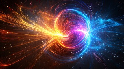 Visual representation of a magnetic field showing positive and negative poles with vibrant lines of force