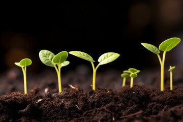 Young seedlings sprouting from soil in various stages of growth.