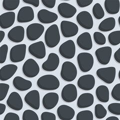 seamless pattern of a collection of black stones, on a white background