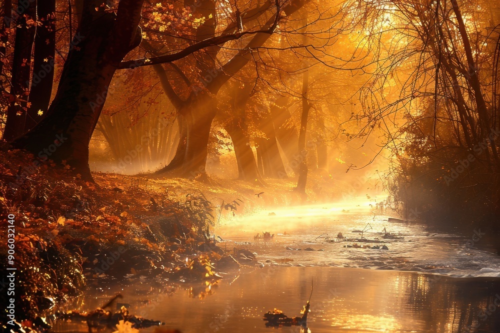 Wall mural autumn sunrise by the river