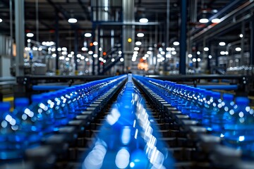 Obraz premium Water Bottle Production Line Moves Bottles Through Factory